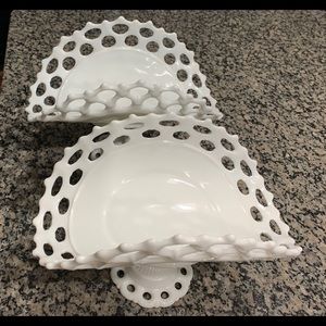 White MilkGlass DoricLace Edge Antique BananaStand